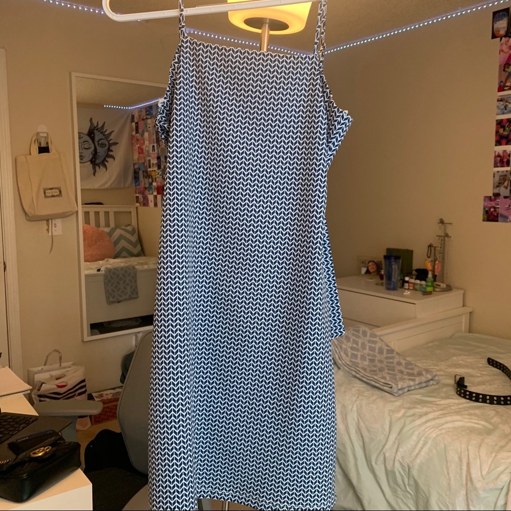 Lulus Blue Chevron Mini Dress Tie-Strap Back